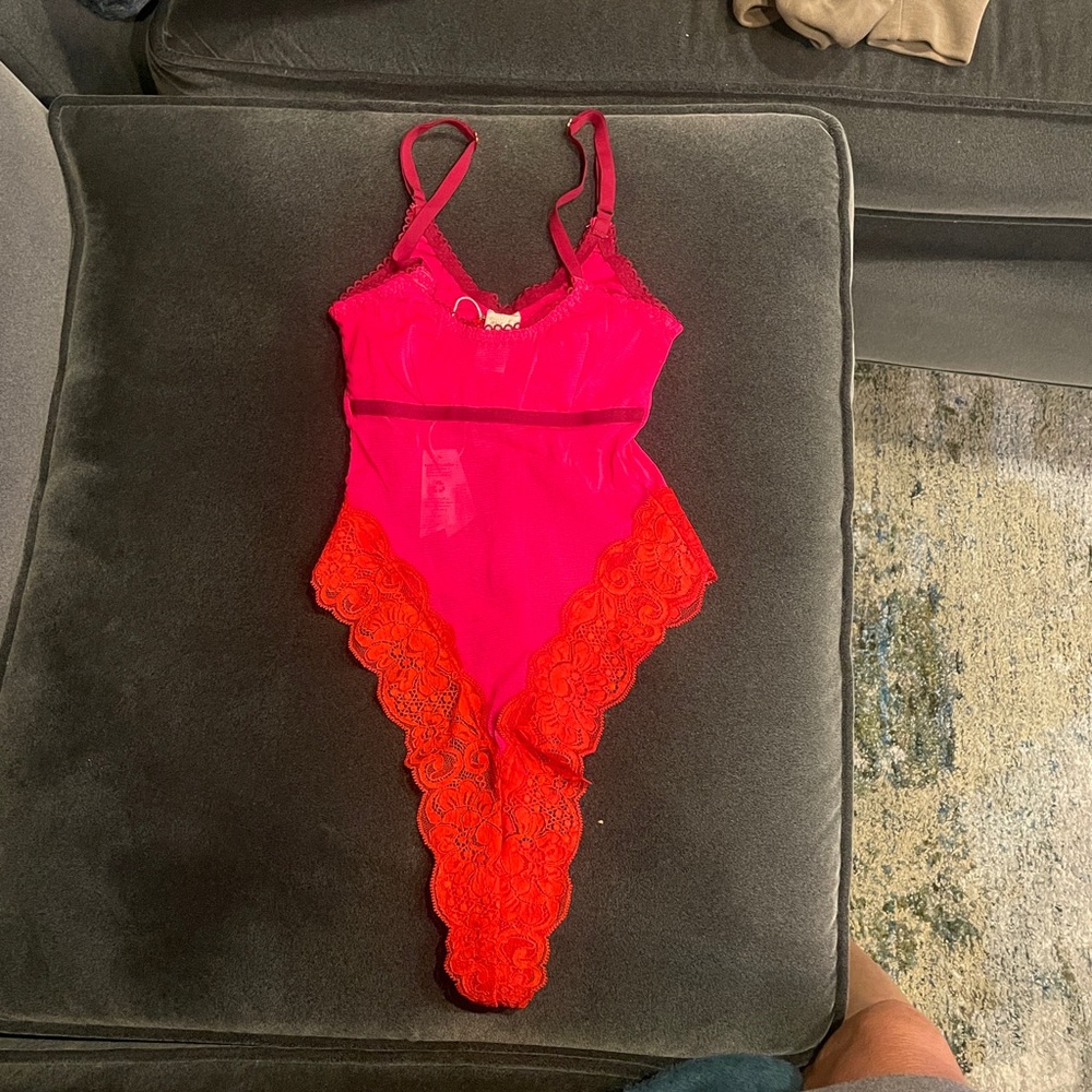 We Are Hah hot pink lingerie bodysuit NWT